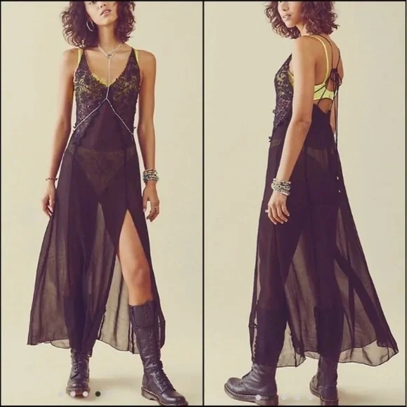 🖤NWT Free People Festival sheer maxi slip dress🖤     tunic colorblock flowy - Picture 6 of 10